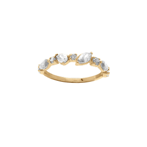 BAGUE PLAQUÉ OR MULTI OXYDES BLANCS SERTIS