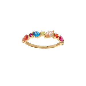 BAGUE PLAQUÉ OR MULTI OXYDES MULTICOLORE SERTIS