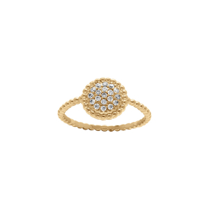 BAGUE PLAQUÉ OR CERCLE BOULES PAVÉ OXYDES BLANCS