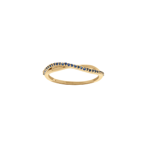 BAGUE PLAQUÉ OR CROISÉE OXYDES BLEU SERTIS