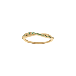 BAGUE PLAQUÉ OR CROISÉE OXYDES VERT SERTIS