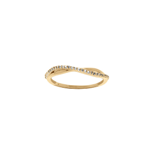 BAGUE PLAQUÉ OR CROISÉE OXYDES BLANCS SERTIS