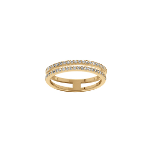 BAGUE PLAQUÉ OR 2 RANGS OXYDES BLANCS SERTIS
