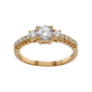 BAGUE PLAQUÉ OR SOLITAIRE PIERRES BLANCHES SYNTHETIQUE