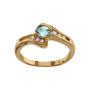 BAGUE PLAQUÉ OR PIERRE CENTRALE BLEUE SYNTHETIQUE AVEC PIERRES BLANCHES