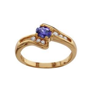 BAGUE PLAQUÉ OR PIERRE CENTRALE VIOLETTE SYNTHETIQUE AVEC PIERRES BLANCHES