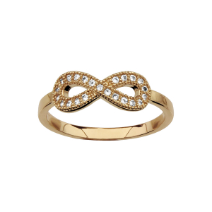 BAGUE PLAQUÉ OR FORME HUIT (INFINI) PIERRES SYNTHETIQUE BLANCHES