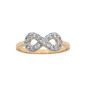 BAGUE PLAQUÉ OR GRAND DIAMETRE FORME HUIT (INFINI) PIERRES SYNTHETIQUE BLANCHES
