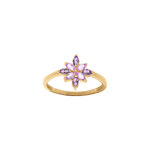 BAGUE PLAQUÉ OR FLEUR OXYDES VIOLET ET ROSE