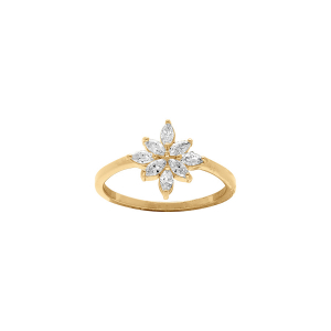 BAGUE PLAQUÉ OR FLEUR OXYDES BLANC