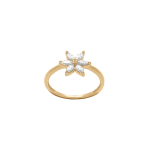 BAGUE PLAQUÉ OR FLEUR OXYDES BLANCS