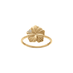 BAGUE PLAQUÉ OR HIBISCUS OXYDES BLANCS