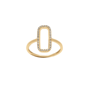 BAGUE PLAQUÉ OR RECTANGLE OXYDES BLANCS SERTIS