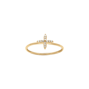 BAGUE PLAQUÉ OR CROIX OXYDES BLANCS