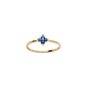 BAGUE PLAQUÉ OR FLEUR OXYDES BLEU