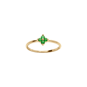 BAGUE PLAQUÉ OR FLEUR OXYDES VERT