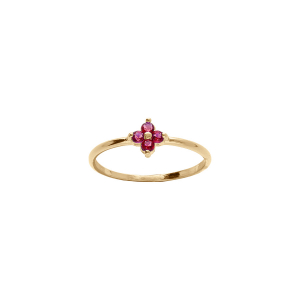 BAGUE PLAQUÉ OR FLEUR OXYDES FUSHIA