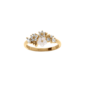 BAGUE PLAQUÉ OR JARDIN FLEURI OXYDES BLANCS ET FLEUR NACRE BLANCHE