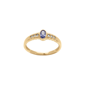 BAGUE PLAQUÉ OR OXYDE BLEU CENTRAL ET OXYDES BLANCS SERTI CLOS