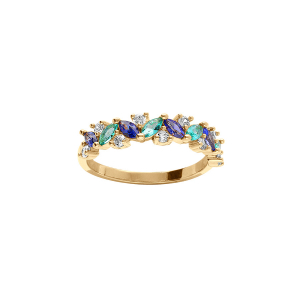 BAGUE PLAQUÉ OR NAVETTES BLEU ET BLANCS