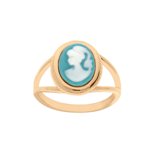 BAGUE PLAQUÉ OR CAMÉE RÉSINE BLEUE