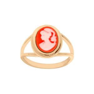 BAGUE PLAQUÉ OR CAMÉE RÉSINE ROSE
