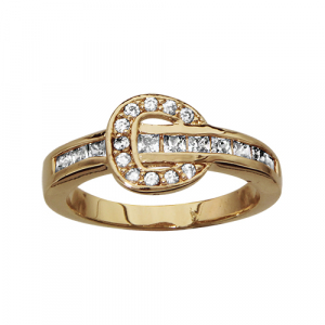 BAGUE PLAQUÉ OR CEINTURE OXYDES BLANCS SERTIS