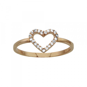 BAGUE PLAQUÉ OR FORME COEUR AJOURE OXYDES BLANCS SERTIS