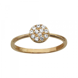 BAGUE PLAQUÉ OR PASTILLE OXYDES BLANCS SERTIS