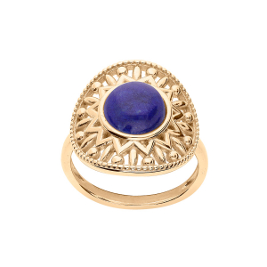 BAGUE PLAQUÉ OR ETHNIQUE CABOCHON LAPIS LAZULI VÉRITABLE