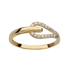 BAGUE PLAQUÉ OR DOUBLE ANNEAU FORME GOUTTE OXYDES BLANCS SERTIS