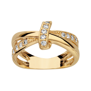 BAGUE PLAQUÉ OR CROISEE OXYDES BLANCS SERTIS