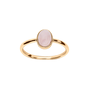 BAGUE PLAQUÉ OR CABOCHON CONTOUR PERLÉ PIERRE QUARTZ ROSE VÉRITABLE