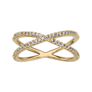 BAGUE PLAQUÉ OR FORME X OXYDES BLANCS SERTIS