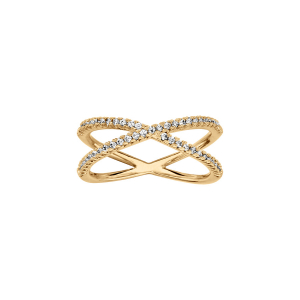 BAGUE PLAQUÉ OR FORME X OXYDES BLANCS SERTIS