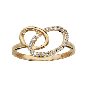 BAGUE PLAQUÉ OR 2 OVALES ENTREMELES OXYDES BLANCS SERTIS