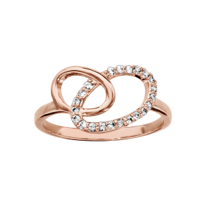 BAGUE PLAQUÉ OR ROSE 2 OVALES ENTREMELES OXYDES BLANCS SERTIS