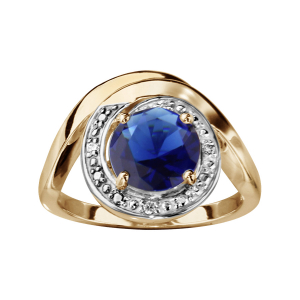 BAGUE PLAQUÉ OR FORME SPIRALE PIERRE BLEU SYNTHETIQUE ET OXYDES BLANCS SERTIS