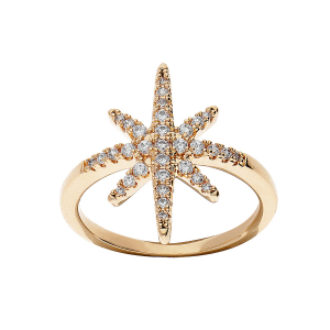 BAGUE PLAQUÉ OR ETOILE OXYDES BLANCS SERTIS