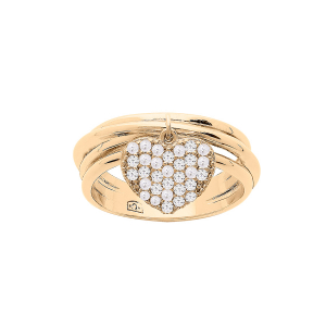 BAGUE PLAQUÉ OR 4 FILS PAMPILLE COEUR OXYDES BLANCS