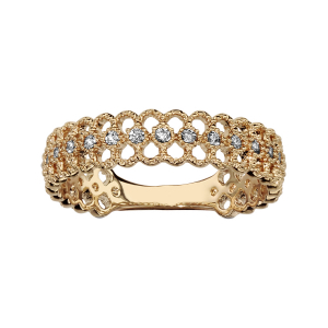 BAGUE PLAQUÉ OR MOTIF AJOUREE OXYDES BLANCS SERTIS
