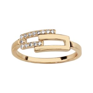 BAGUE PLAQUÉ OR 2 RECTANGLES OXYDES BLANCS SERTIS