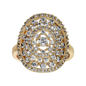 BAGUE PLAQUÉ OR FORME OVALE AJOURE OXYDES BLANCS SERTIS