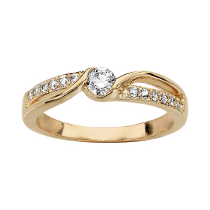 BAGUE PLAQUÉ OR SOLITAIRE CROISE OXYDES BLANCS SERTIS