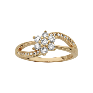 BAGUE PLAQUÉ OR FLEUR CROISEE OXYDES BLANCS