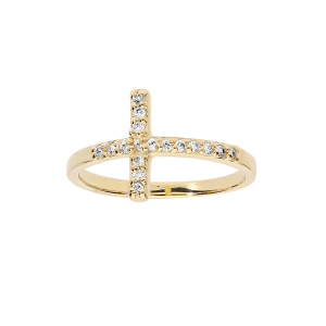 BAGUE PLAQUÉ OR CROIX OXYDES BLANCS SERTIS