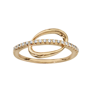BAGUE PLAQUÉ OR FORME OVALE CROISEE OXYDES BLANCS SERTIS