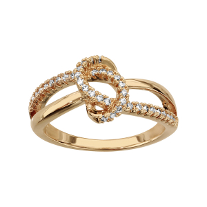 BAGUE PLAQUÉ OR NOEUD OXYDES BLANCS SERTIS