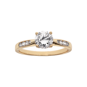 BAGUE PLAQUÉ OR 1 OXYDE SERTI 4 GRIFFES + OXYDES