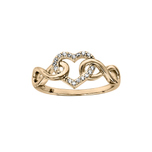BAGUE PLAQUÉ OR COEUR OXYDES BLANCS SERTIS ET INFINI